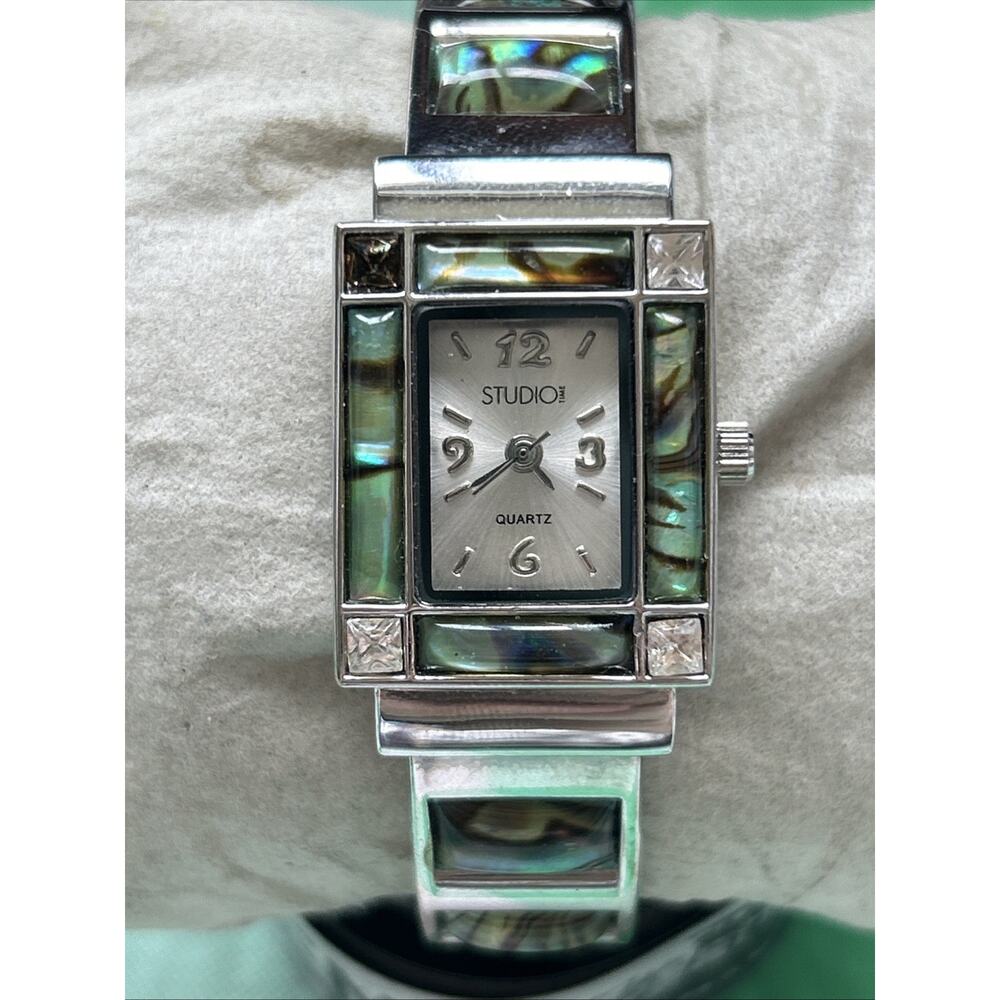 Studio Time Silver Tone Abalone Stones Womens Quartz Watch